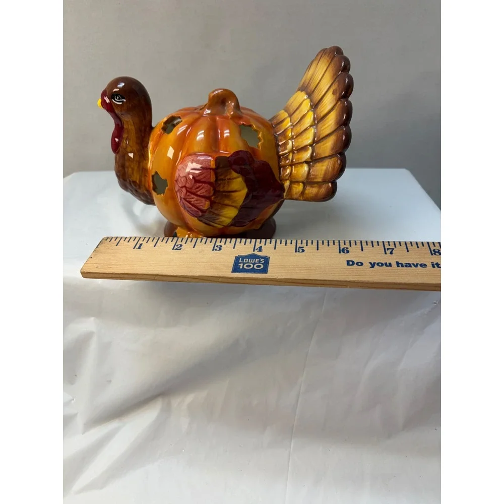 Ceramic Turkey Pumpkin Candle Holder Thanksgiving Autumn Luminary Decor Brown
